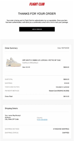 Flightclub receipt example